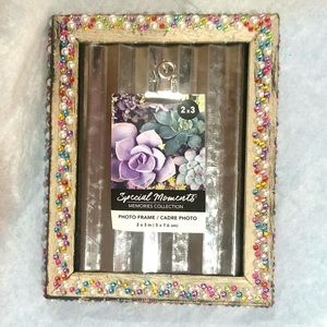 PIC FRAME ARTS & CRAFTS handcrafted embellished/bedazzled wooden 2x3 w/clip NWT
